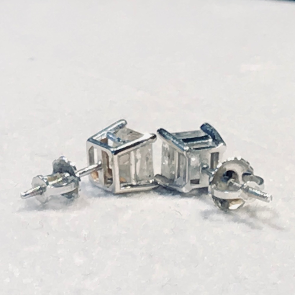 14K White Gold 2.0 CTW Princess Cut Diamond Stud Earrings - Picture 4 of 14